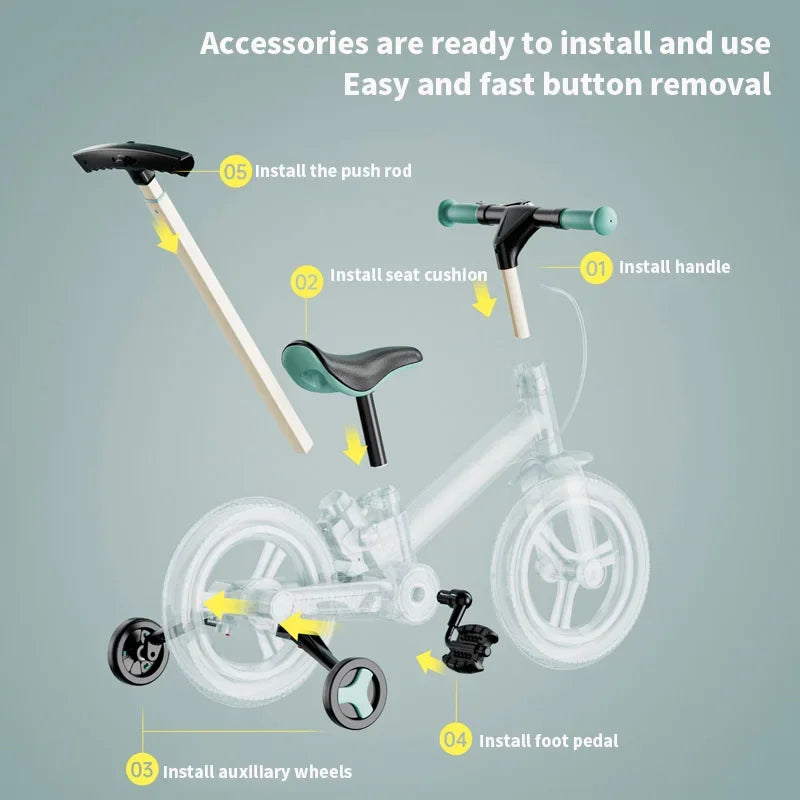 2-in-1 Kids Pedal Folding Bike Baby Balance Bike