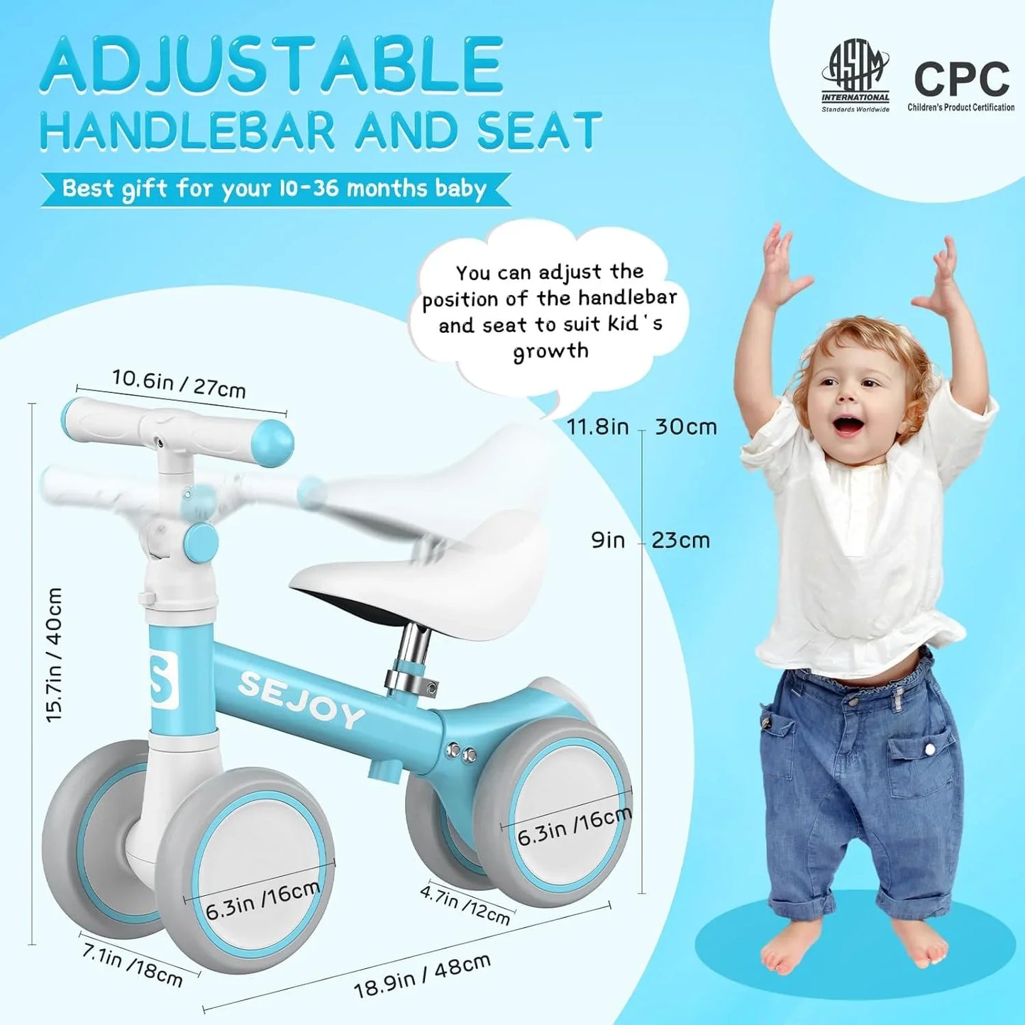Adjustable Seat Handle Toddler Balance Bike Baby Balance Bike