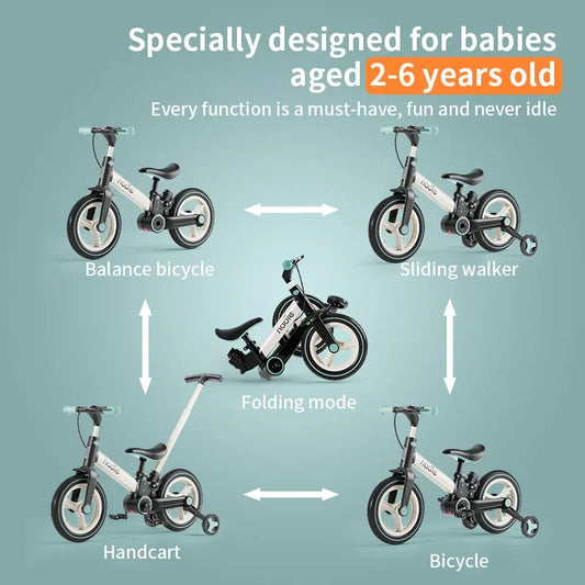 2-in-1 Kids Pedal Folding Bike Baby Balance Bike