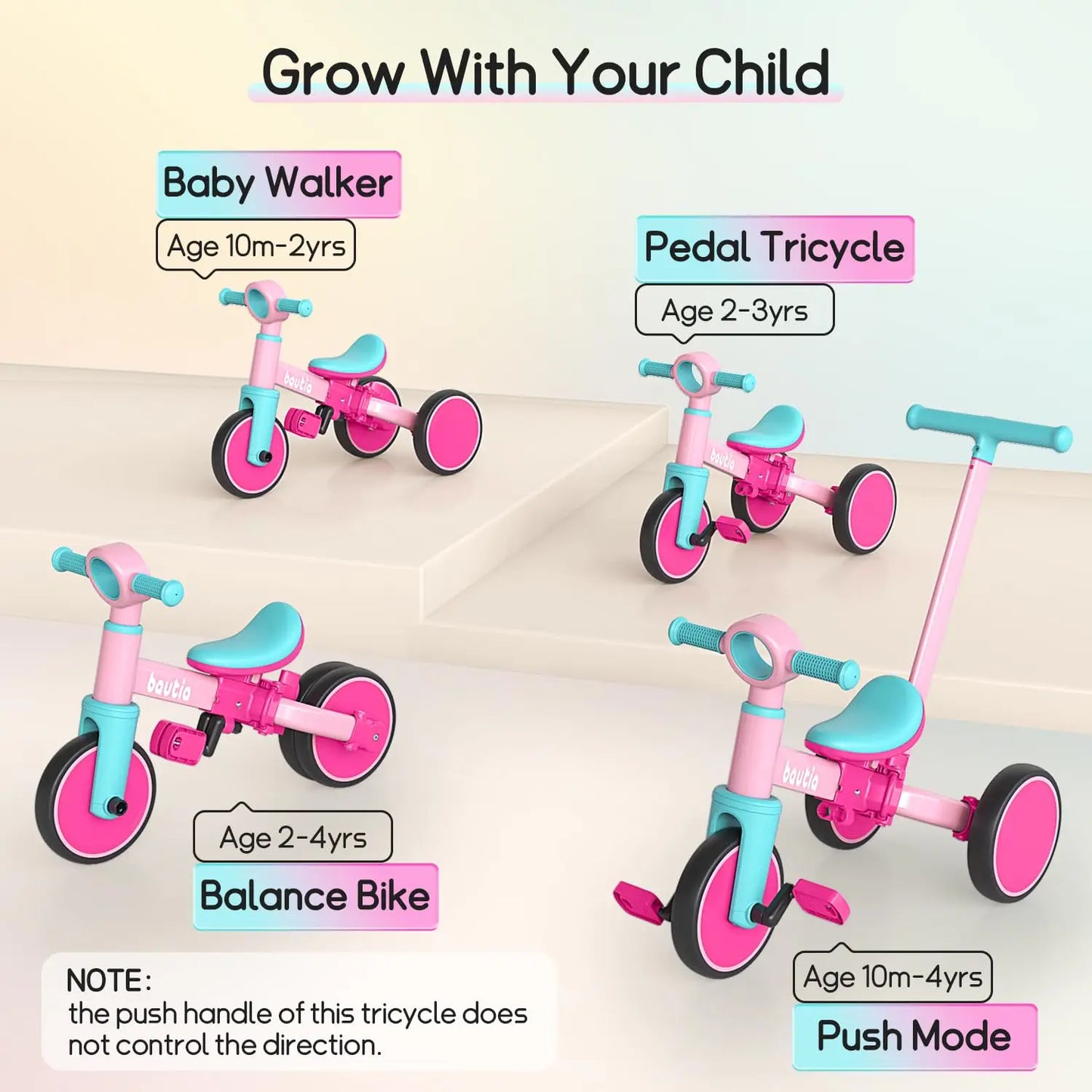 5 in 1 Kids Tricycle for Toddlers Baby Balance Bike